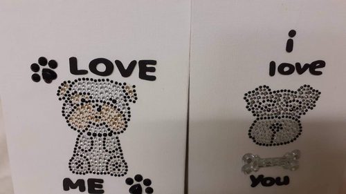 Josie, Dotty dogs, canvas & card mixed media.